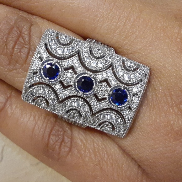 925, 2.48ctw Genuine Blue Sapphire & White Topaz Ring. FIRM. - Picture 13 of 17